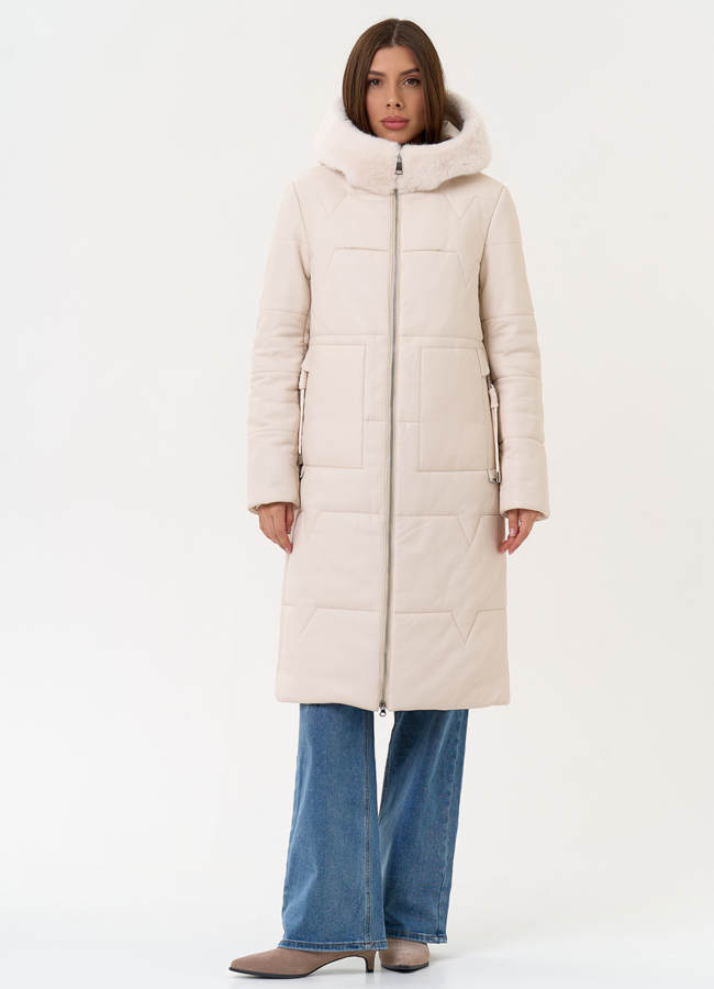 фото Женское пальто из эко кожи с капюшоном модель № 30730