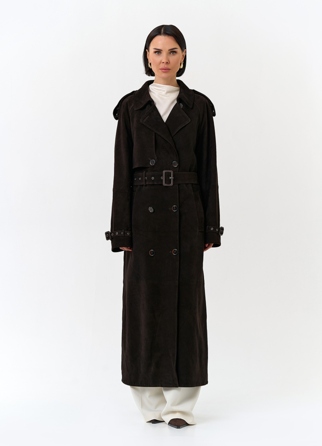 Женский длинный плащ из натуральной замши модель № 32900 универмаг малина