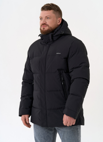Мужской пуховик черного цвета с капюшоном