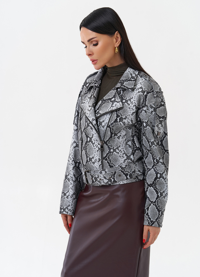 Кожаная куртка со змеиным принтом модель № 4445 универмаг малина