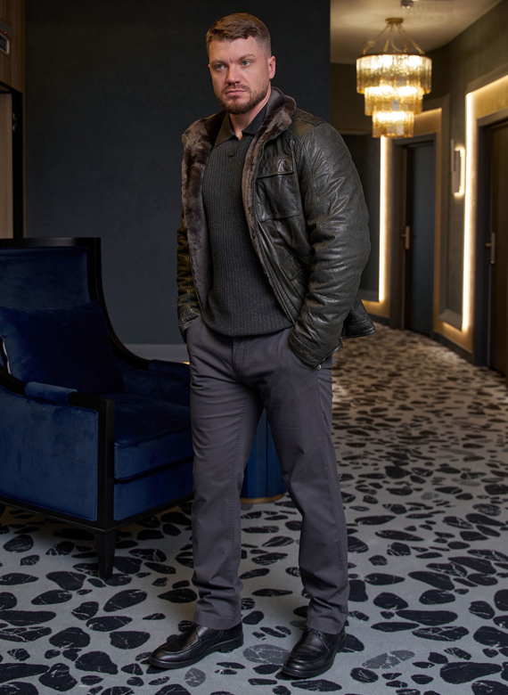 Мужская утепленная кожаная куртка 