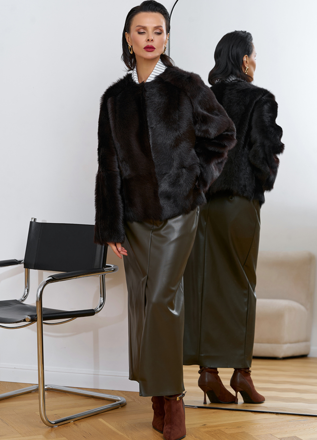 Женская натуральная дубленка в коричневом цвете модель № 31629 в кредит