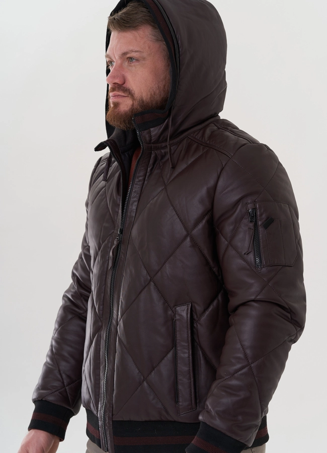 Куртка из натуральной кожи с капюшоном модель № 26996 универмаг малина