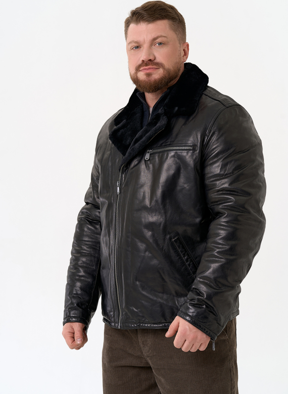 Куртка из натуральной кожи с воротником из овчины