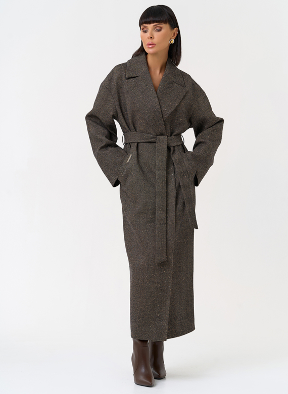 Женское длинное пальто с английским воротником