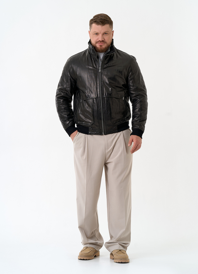 фото Мужская утепленная куртка из натуральной кожи модель № 32037