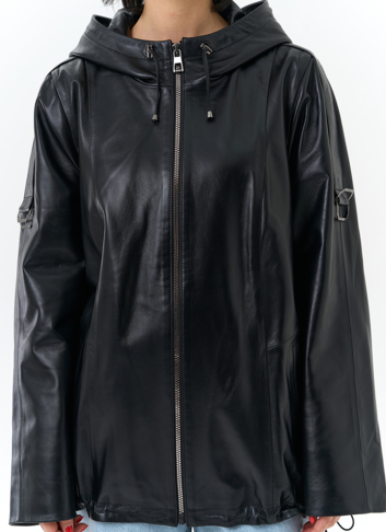 Женская куртка из натуральной кожи с капюшоном