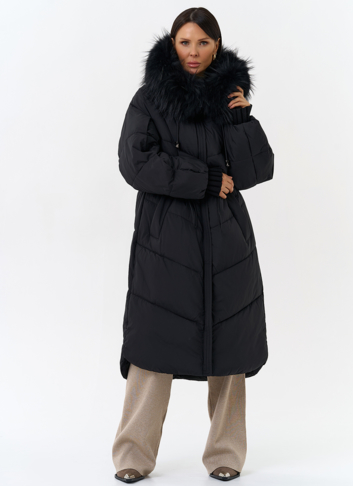 Женский пуховик с капюшоном из меха чернобурки Женский пуховик с капюшоном из меха чернобурки
