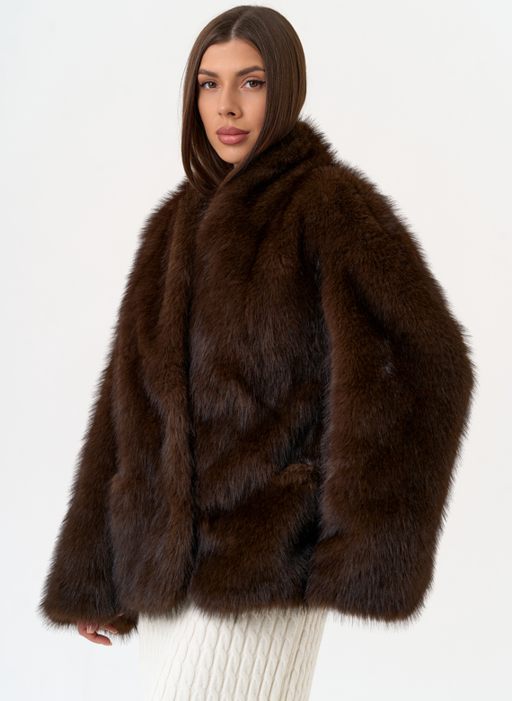 Женская шуба из эко меха с поясом