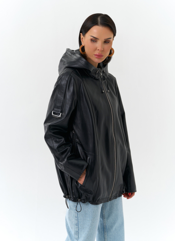 Женская куртка из натуральной кожи с капюшоном