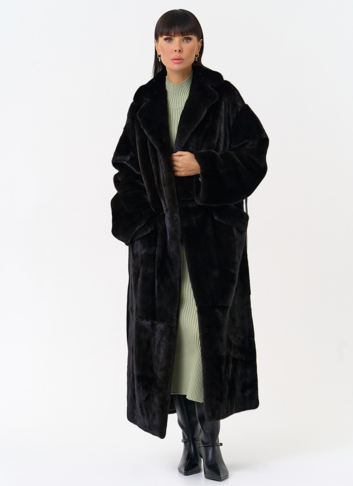 Длинная шуба из меха норки blackglama с поясом