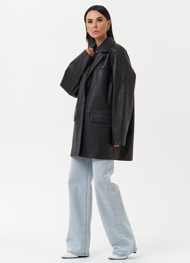 Жакет из натуральной кожи черного цвета модель № 30628 универмаг малина